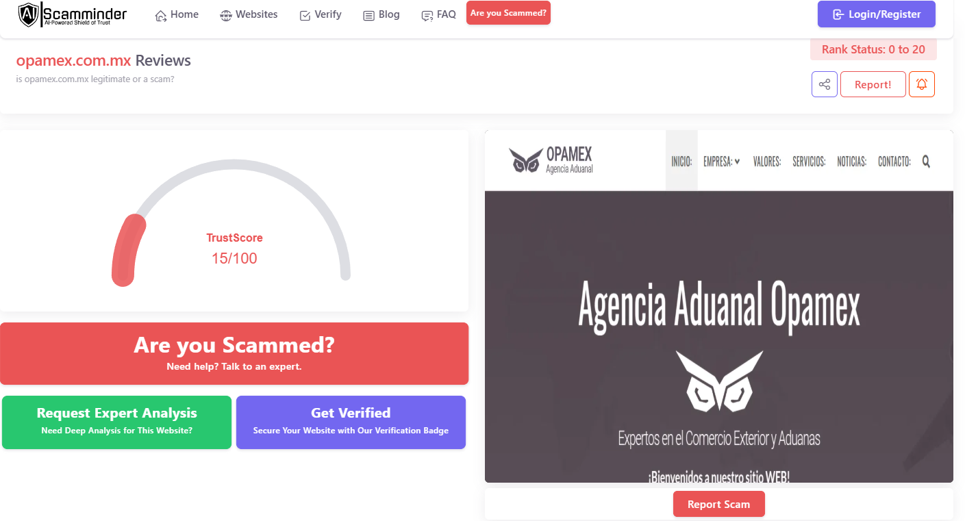 نمایی از سایت Scamminder